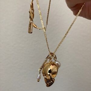 New Vanessa Mooney Pearl gold dainty skull pendant necklace pearl charms